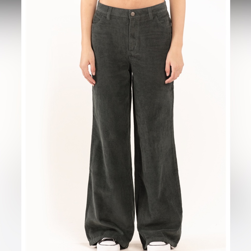 Dark green wide leg corduroy pants